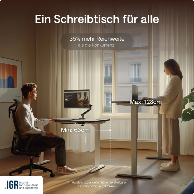 Desktronic HomePro Elektrisch höhenverstellbarer Schreibtisch 180x80cm Weiß/Schwarz mit Memory-Funktion, Anti-Kollisions Technologie, USB-A und USB-C-Ladeanschlüssen – Bild 7