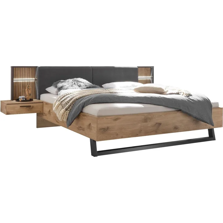 Bettanlage >Daria< Liegefl. 180x200cm, Viking Oak / Graphit - 297,6x98,8x222,4cm (BxHxT)