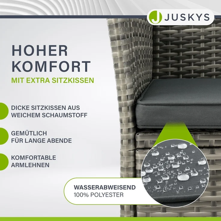 Juskys 'Monaco' 2-Sitzer Gartenbank mit Tisch und Kissen, Polyrattan grau, 133 × 63 × 84 cm – Bild 5