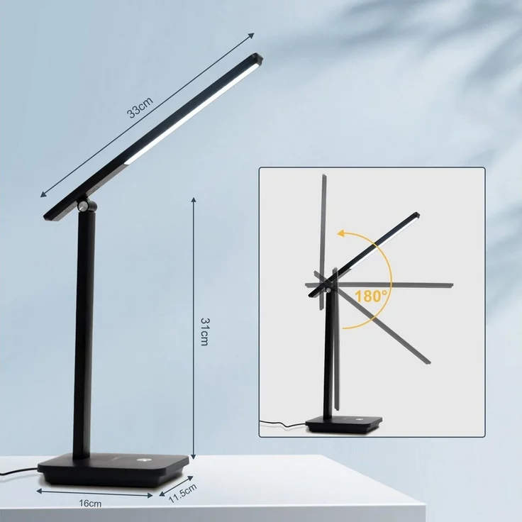 LQWELL Schreibtischlampe LED Tischlampe Abnehmbare Studienlampe, mit Touchdimmer, LED fest integriert, 3 Helligkeitsstufen, Dimmbare Tischleuchte, für Heimbüro, 0° bis 180° Drehung, 6500K – Bild 2