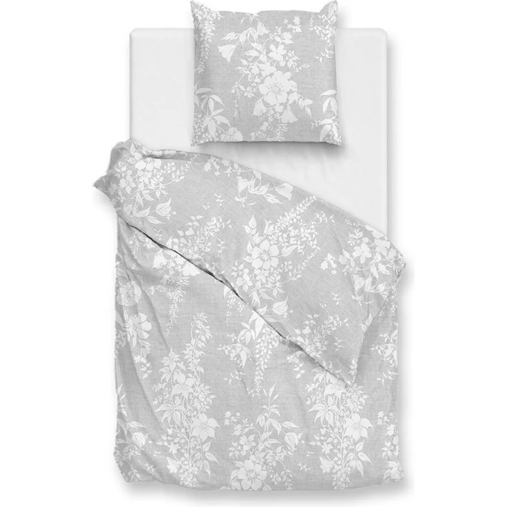 Zohome Cotton Bettwäsche 155x220 Ibisco di Lino Dove Grey Blumen weiß silber – Bild 1