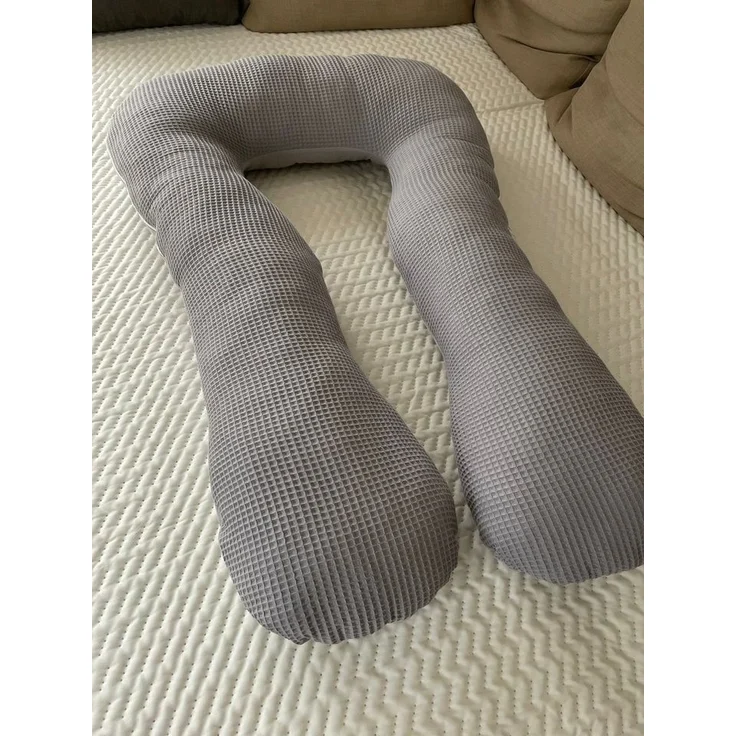Loolay Stillkissen Schwangerschaftskissen Seitenschläferkissen Stillkissen TYP A 330cm, Attmungsaktive WAFFELPIQUE + GLATT Baumwolle XXXL Lagerungkissen, MUSTER: WAFFEL Grau/ Grau, Stillkissen Kissen für schlafen + Bezug, 100% Europäische Stoffe unf Kl... – Bild 2