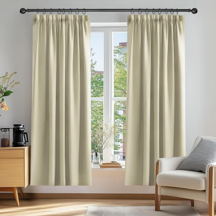 Deconovo Gardinen Vorhang Blickdicht Verdunklungsvorhänge für Schiene Beige | 2er Set, H 183 x B 168 cm, Thermogardine, für Wohnzimmer, Curtains for Bedroom, für gegen Hitze, Gardinen mit Kräuselband