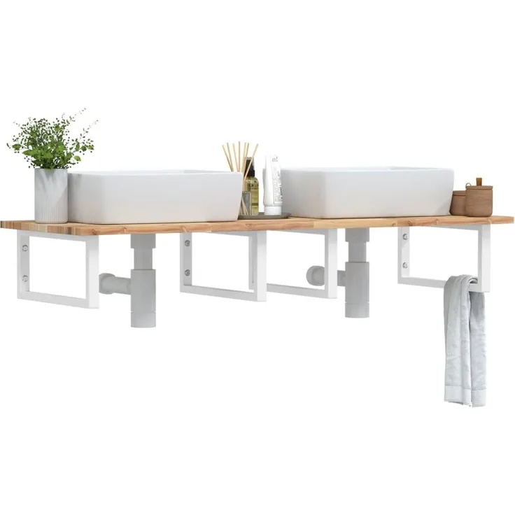 vidaXL Waschbeckenregal Wandmontage Stahl und Akazienholz 3302792