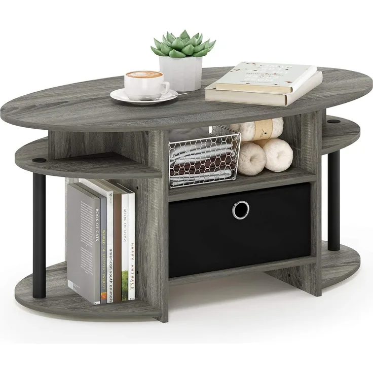 Furinno Jaya Couchtische, Beistelltisch, Französische Eiche/Schwarz/Schwarz, 89. 9 (Breite) x 41. 7 (Höhe) x 50 (Tiefe) cm
