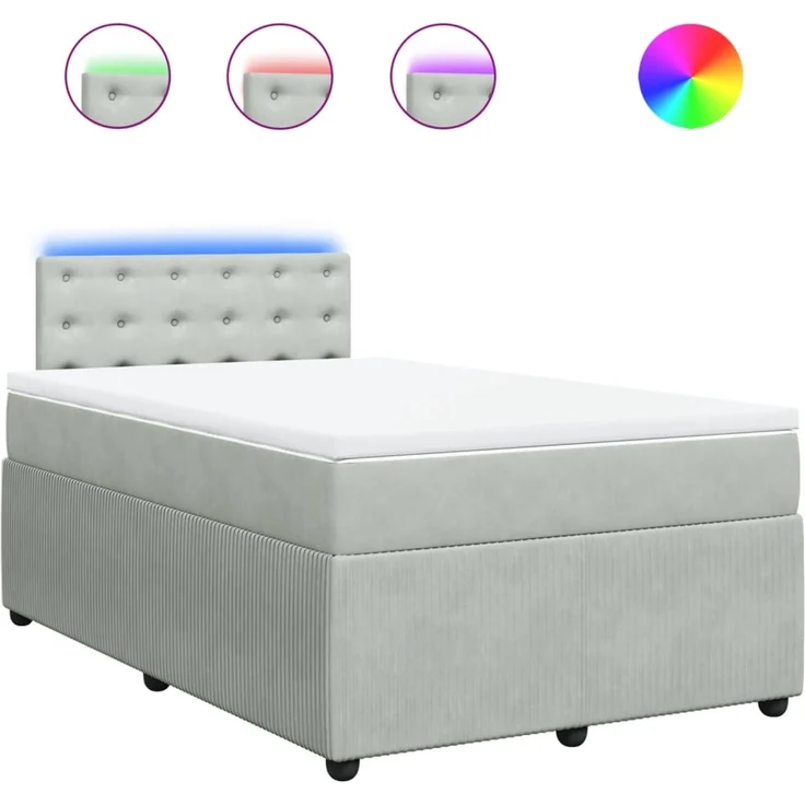 vidaXL Boxspringbett mit Matratze Hellgrau 120x200 cm Samt 3290022 – Bild 2