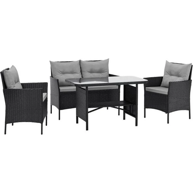 SVITA Garten-Essgruppe DALLAS, Polyrattan, 4-teilig, Outdoor Set, 2 Sessel, 2er-Sofa, Esstisch – Bild 4