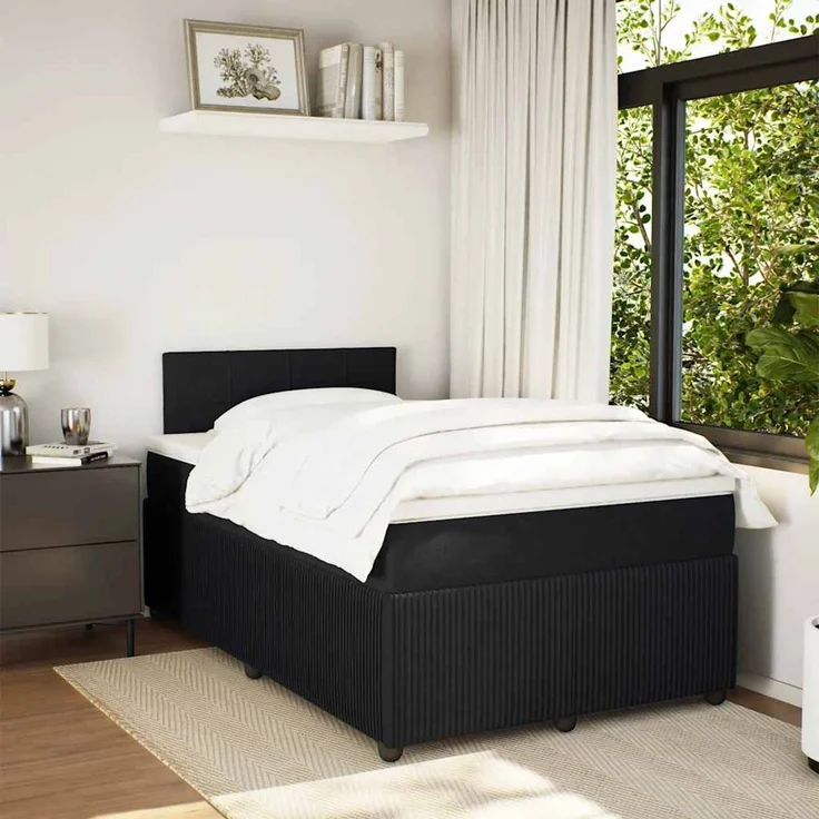 vidaXL Boxspringbett mit Matratze Schwarz 120x190 cm Samt 3287688 – Bild 3