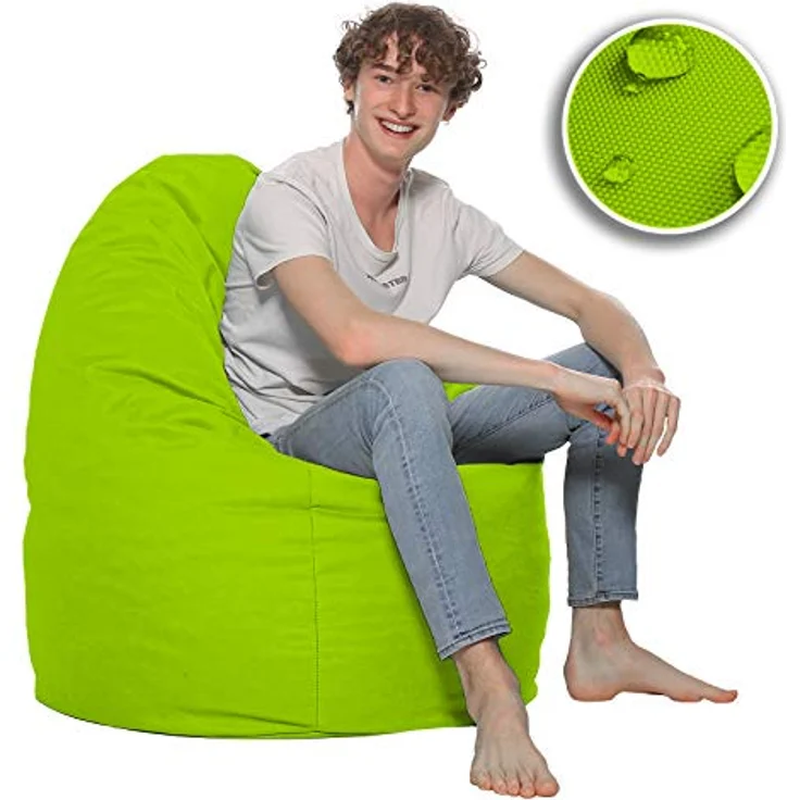 HomeIdeal - Sitzsack XXL Bodenkissen für Erwachsene & Kinder - Geeignet für Gaming oder Entspannen - Indoor wie Outdoor da er Wasserfest ist - mit EPS Perlen, Farbe:Kiwigrün, Größe:XXL – Bild 6