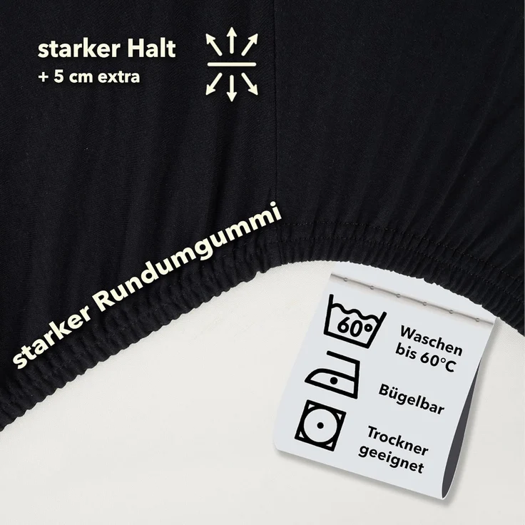 STUDIO Spannbettlaken Basic Topper, viele Größen, 100% Baumwolle, OEKO-TEX 100, Jersey, Baumwolle, Gummizug: rundum, (1 Stück), 100x200 cm Topper Spannbetttuch bis 14 cm Höhe - Schwarz – Bild 3