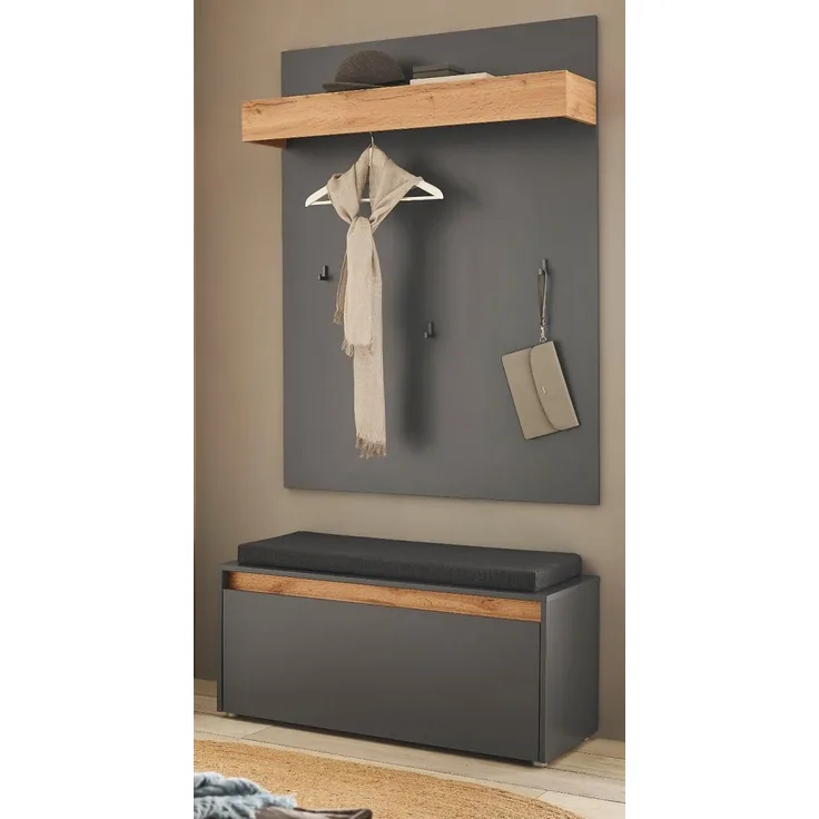 Garderobe Set 3-tlg. Center in grau matt und Eiche Wotan 100 x 200 cm