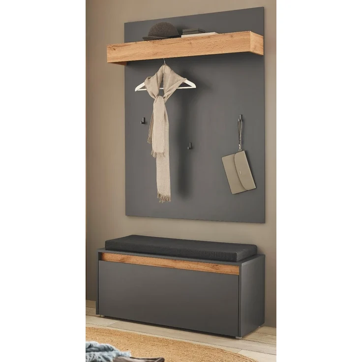 Garderobe Set 3-tlg. Center in grau matt und Eiche Wotan 100 x 200 cm – Bild 1