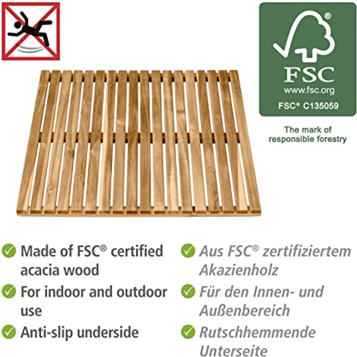 Wenko Badematte 'Indoor & Outdoor Acacia', FSC® zertifiziertes Akazienholz, 55 x 55 cm, rutschhemmend, für Innen- und Außenbereich – Bild 2