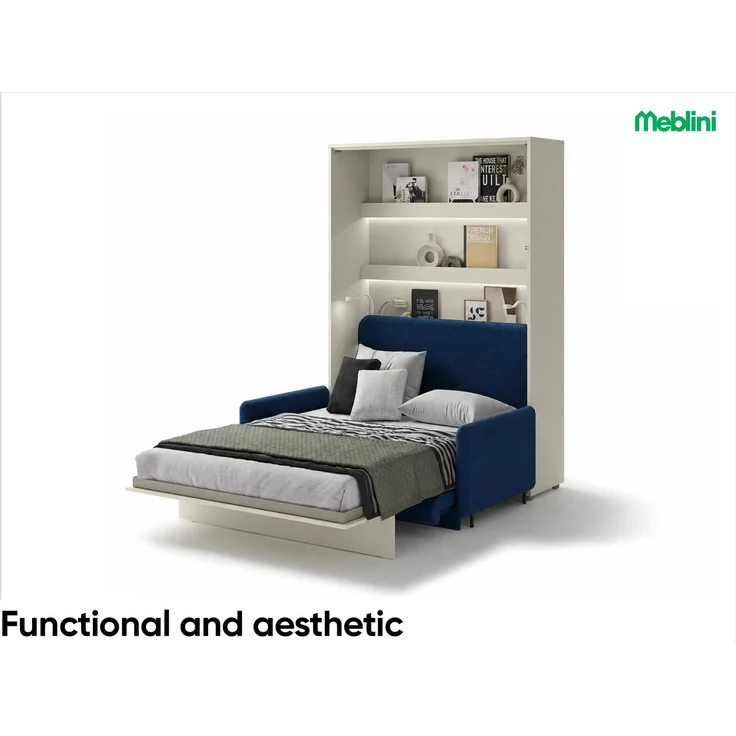 MEBLINI Schrankbett BC-01 - 140x200cm Vertikal - Kaschmir/Blau - mit Sofa - Wandbett mit Lattenrost - Klappbett mit Schrank - Wandklappbett - Murphy Bed – Bild 2