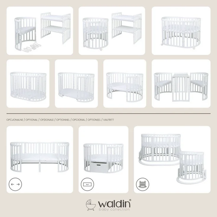 Waldin Ovales Kombibett 7-in-1 – inkl. Matratze – - Material: massiv Buchenholz - Babypark. de – Bild 2