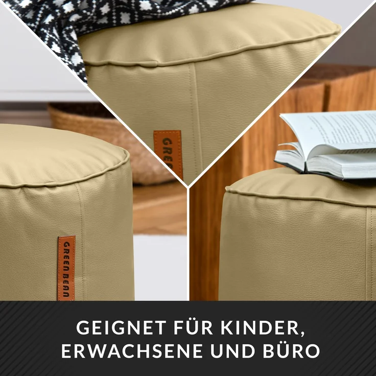 Green Bean® Sitzhocker aus Kunstleder - Pouf mit EPS Perlen Füllung - 43 x 30 cm - perfekte Ergänzung zum Sitzsack - helles Kamel – Bild 3