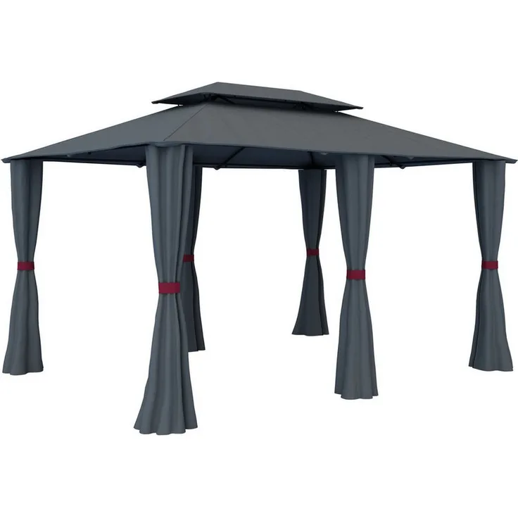 paramondo Pavillon Comfort, Gartenpavillon 4 x 3 m, anthrazit, mit Werkzeuglosem Aufbau, Doppeldach und Seitenwänden inklusive