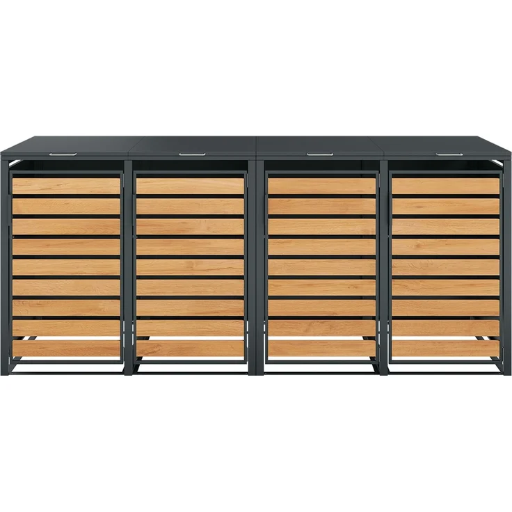 STEELSØN 'Kestra' Mülltonnenbox 4er je 240 Liter, anthrazit mit Holzoptik, Mülltonnenverkleidung aus Stahl, wetterfest, 116x80x268 cm, Müllbox für 4 Tonnen – Bild 11