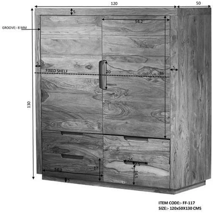Highboard Sheesham 120 x 50 x 130 walnuss lackiert DUKE #117 – Bild 3