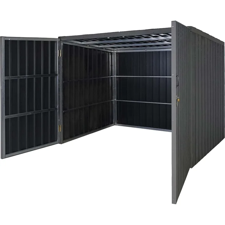 WPC-Fahrradgarage HWC-J29, Geräteschuppen Fahrradbox, Metall Holzoptik abschließbar ~ 4 Räder 172 x 213 x 160 cm grau