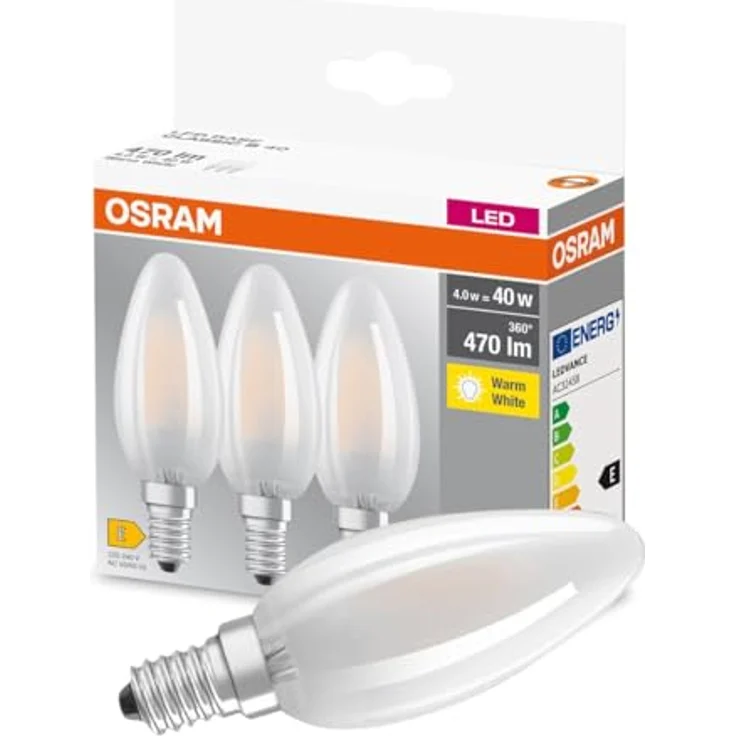 OSRAM LED-Kerze E14 Classic B 4W 2.700K, matt, 3er Pack – Bild 1