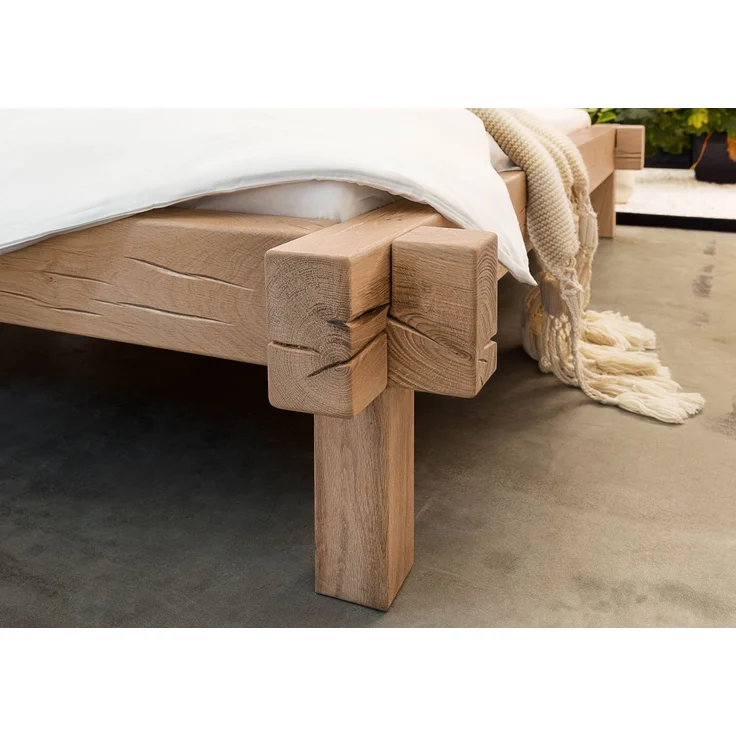 Balkenbett Wildeiche 200x200 bianco geölt JANGALI #113 – Bild 6