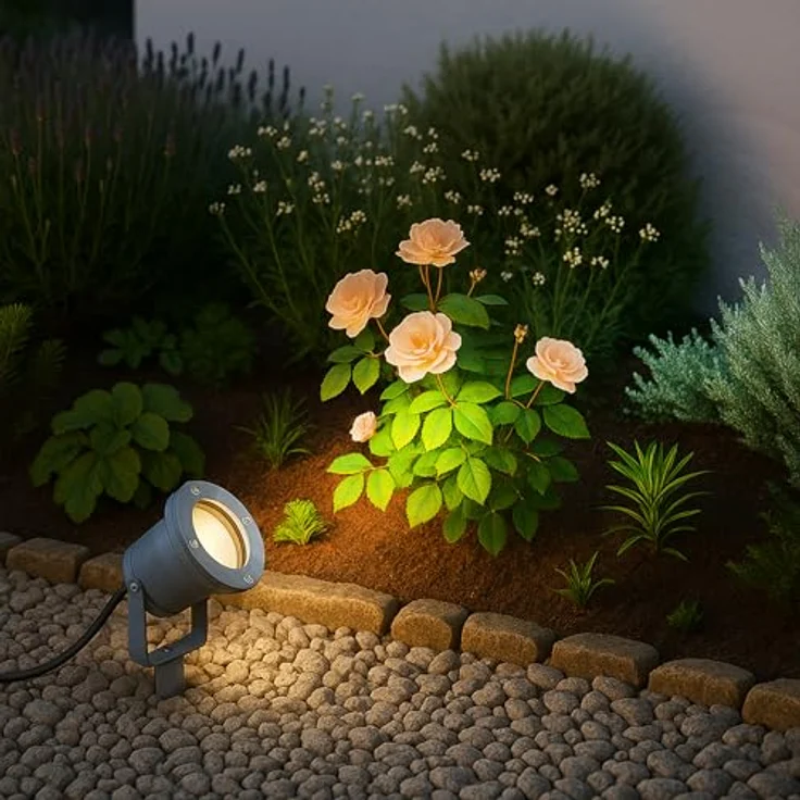 SSC-LUXon LED Gartenstrahler mit Erdspieß, schwenkbarer Kopf, 3W GU10, drei einstellbare Lichtfarben (3CCT), silber/grau, IP65 – Bild 3