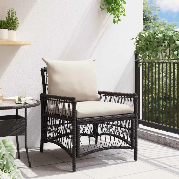 vidaXL Gartenstuhl mit Kissen Schwarz 73 x 61 x 77 cm Poly-Rattan 42006217 – Bild 3
