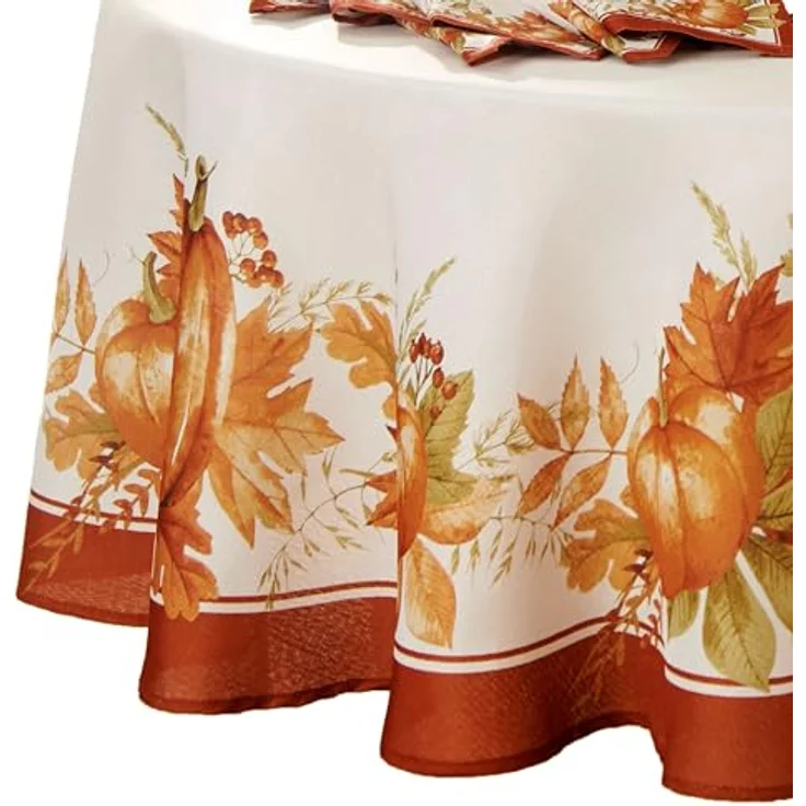 Elrene Home Fashions Tischdecke, Herbst-Kürbishain, rund, 178 cm, Mehrfarbig – Bild 2