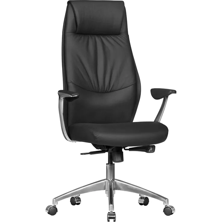 FineBuy Bürostuhl OXET1 Echt-Leder Schreibtischstuhl schwarz