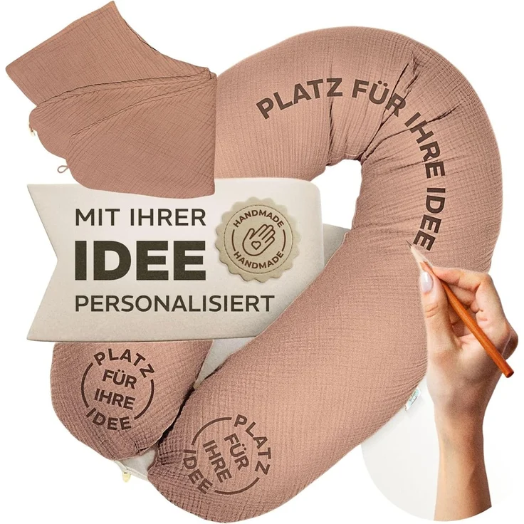 sei Design Stillkissenbezug Musselin personalisierbar – Bezug für Stillkissen 190x30 cm, Schwangerschafts- & Seitenschläferkissen, 100% Baumwolle, weich, atmungsaktiv, mit Reißverschluss, waschbar