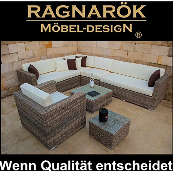 Ragnarök Möbel-Design Gartenlounge-Set Narvik, (Set, Ecklounge, Polyrattan, Alu), Sitzpolster ca. 16 cm dick und haben 2 intergrierte Härtegrade – Bild 5