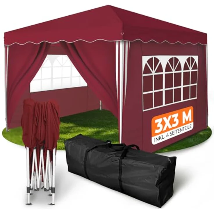 Faltpavillon 3x3 m - wasserdicht - mit 4 Seitenteilen, rot – Bild 2
