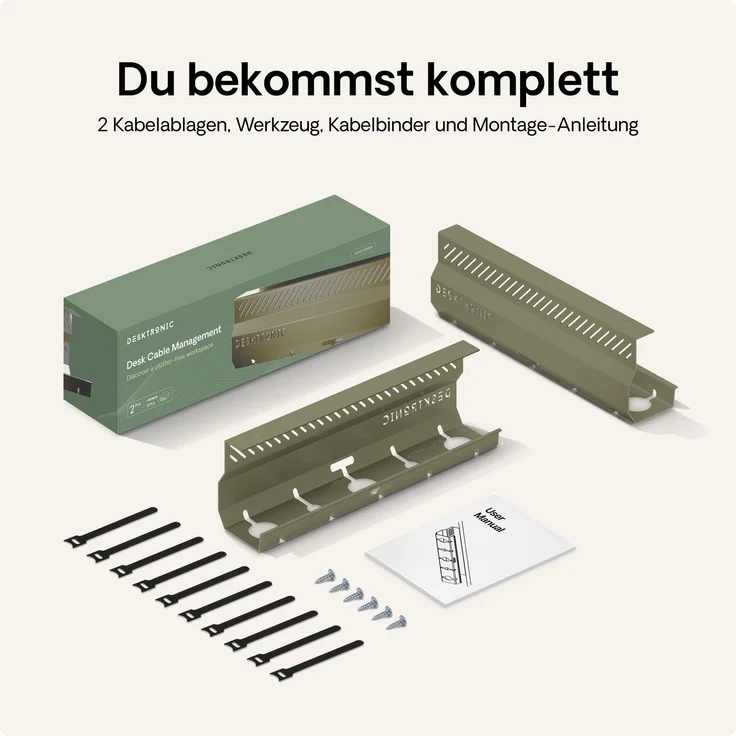 Desktronic Kabelkanal Schreibtisch, 2x43cm, Hochwertiger Stahl, Kabel Organizer für Kabelführung Grün – Bild 5