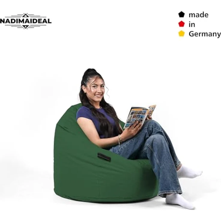Nadimaideal Sitzsack Tropfenform Kastanie | Bodenkissen für Kinder & Erwachsene | Indoor & Outdoor | Gaming Sitzsack - Sitzkissen - Beanbag | Füllung EPS Perlen (Dunkelgrün, XXL-Durchmesser 88 cm) – Bild 8