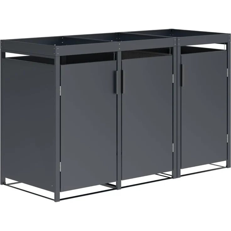 DEGAMO ULM Mülltonnenbox mit Pflanzwanne 3-er, Stahl verzinkt, anthrazit, 200x80x124cm für 3x Tonnen bis 240 Liter – Bild 1