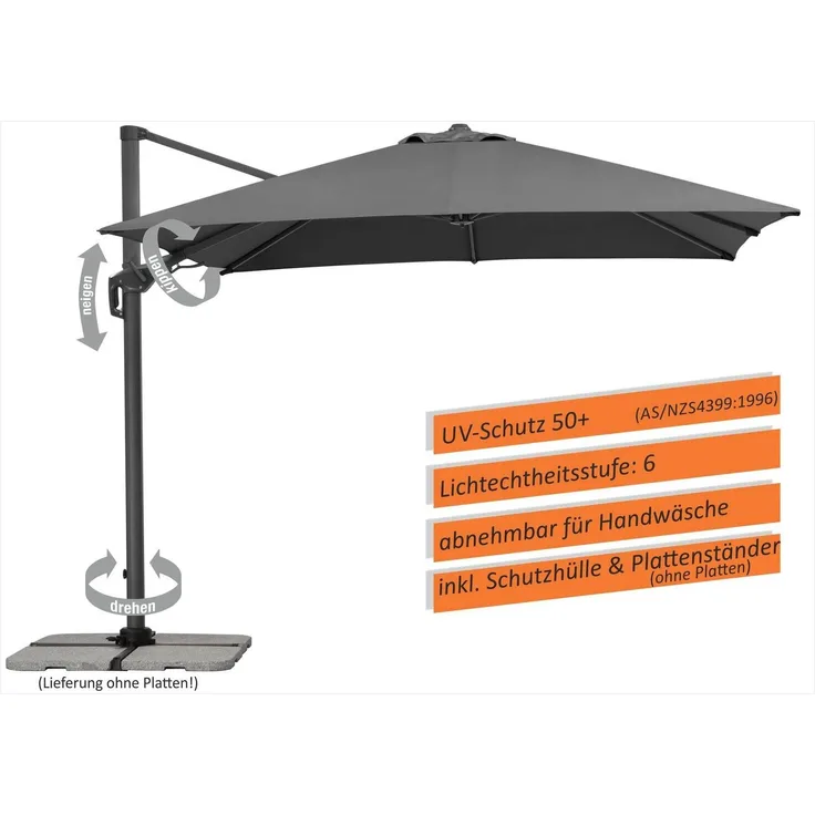 Schneider Schirme Ampelschirm, Rhodos Twist 2024, Anthrazit / Schwarz, 3x3 m