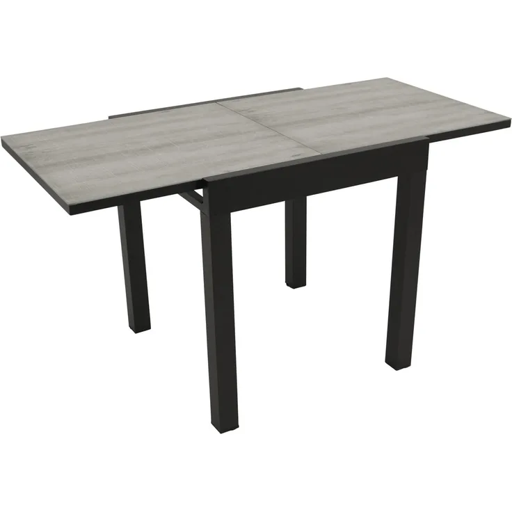 DEGAMO Gartentisch FARO 70x70cm, ausziehbar auf 140cm, Alu anthrazit, Glas Keramikoptik hellgrau