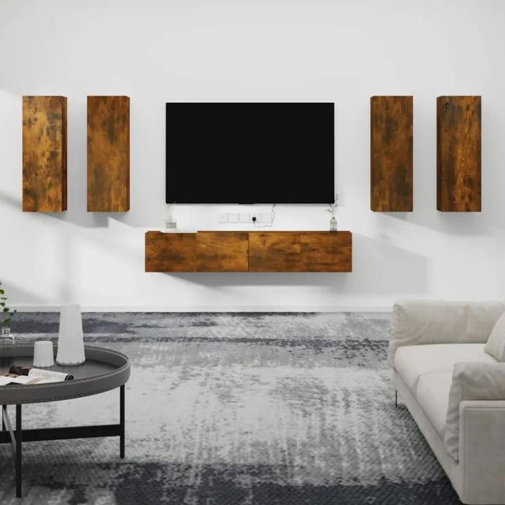 6-tlg. TV-Schrank-Set Räuchereiche Holzwerkstoff [3114347]
