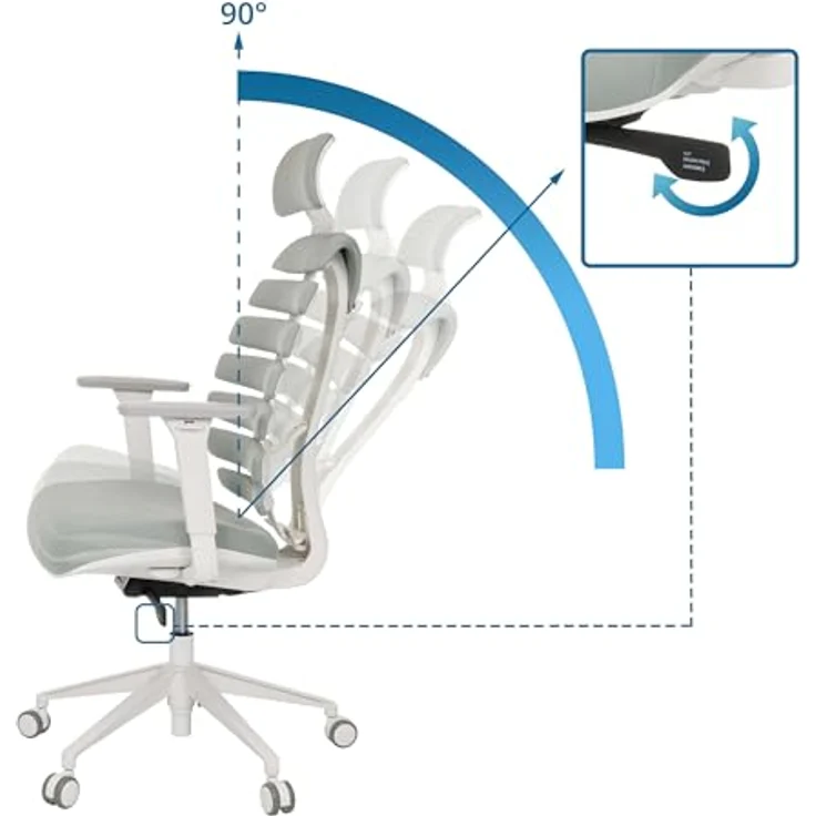 MID.YOU Drehstuhl Hellgrau, Textil, ergonomische Rückenlehne, mit Armlehnen, Höhenverstellbar 67x116 - 133x65 cm, ideal für Arbeitszimmer – Bild 4
