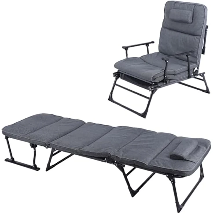 Mojawo 2 in 1 Gartenliege und Relaxsessel, wetterfester Liegestuhl mit dickem Polster und Kopfkissen, schwarz, 181 cm – Bild 1