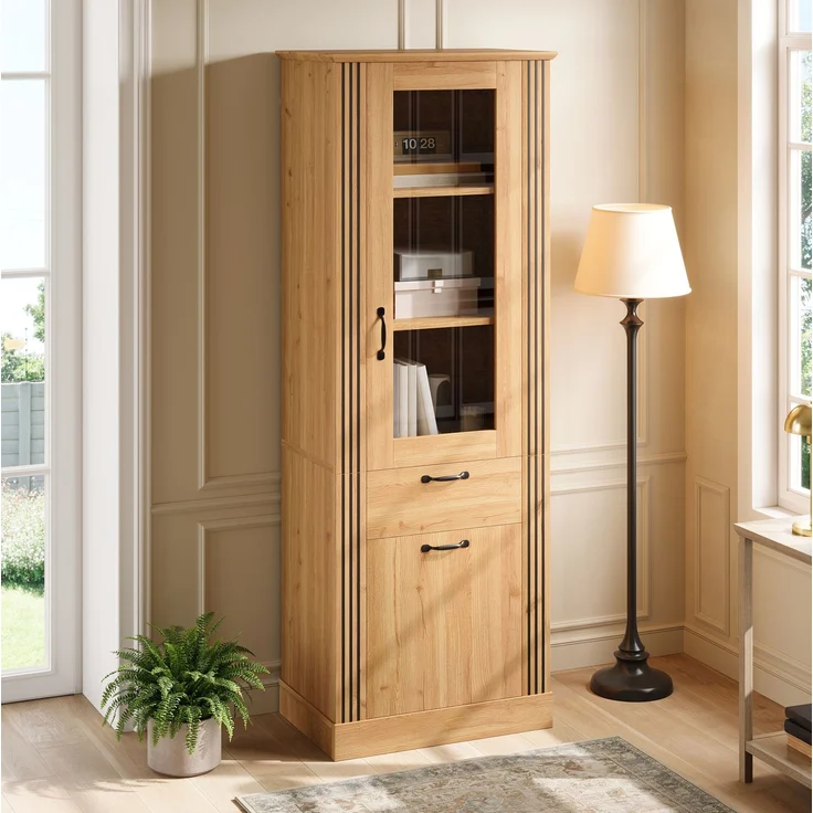 Vitrinenschrank 62 x 41 x 180 cm mit Spiegeltür, App-gesteuerter LED-Beleuchtung und Schublade – Bild 2