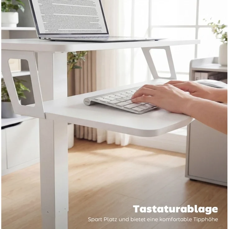 Höhenverstellbarer Schreibtisch mit Tastaturablage & Rollen, 65x60x71-107 cm, Weiß – Bild 3