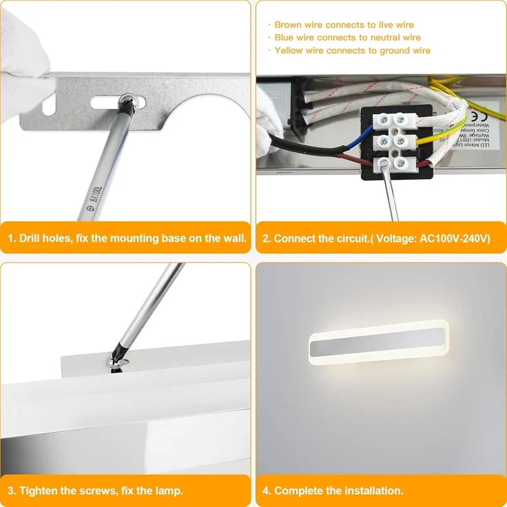 Dehobo Led Bad Spiegelleuchte 14W 40cm - LED Spiegellampe Badezimmer Spiegelleuchte IP44 4000K Neutralweiß - Badlampe Wandbeleuchtung 230V 1000LM Spiegelfrontlicht aus Acryl Kein Flimmern – Bild 5
