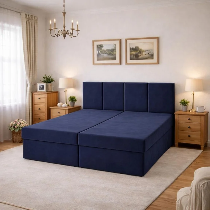 KRISAN MÖBEL Kontinentalbett DREAM1 Dunkelblau, Premium-Komfort für Ihr Schlafzimmer mit 2 Bettkasten, Bonell-Federkern Matratze und Topper, 140 x 200 cm Marine – Bild 5