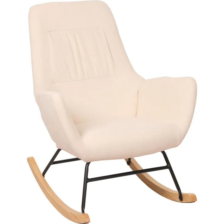 Schaukelstuhl HWC-N13, Schwingstuhl Relaxsessel Fernsehsessel, Massiv-Holz Metall Stoff/Textil 320g/m² ~ creme