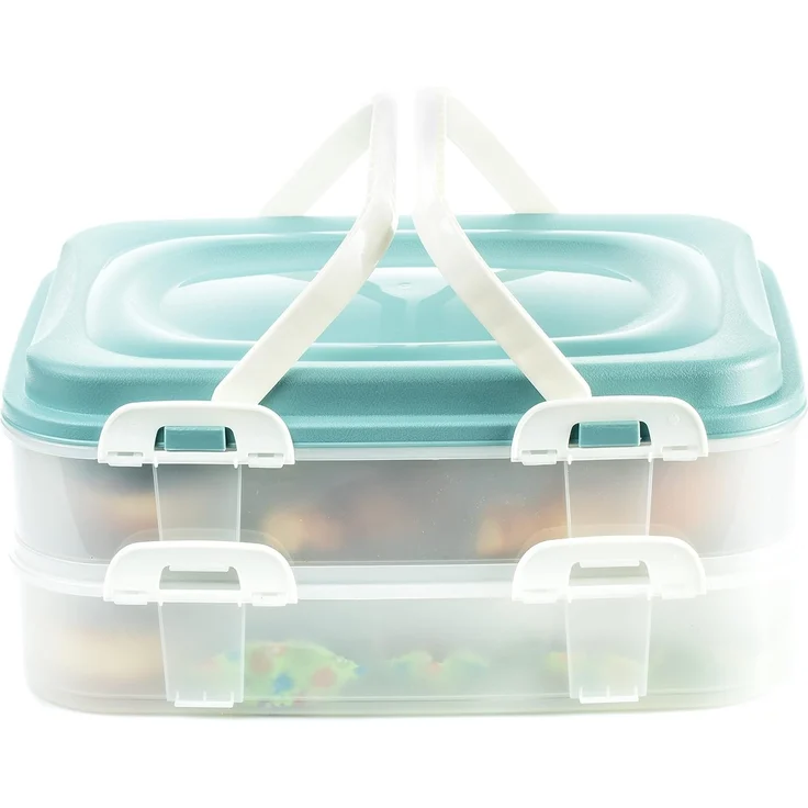 Centi Kuchentransportbox Transportbox für Kuchen und Muffins, 2 Etagen, grün, Kunststoff, (1er-Set), Transportbox für Kuchen & Muffins – Bild 5