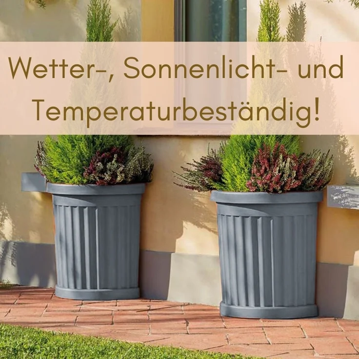 GarPet Pflanzkübel 2er Set Pflanz Kübel Halbrund Groß Outdoor Blumen Kasten Außen 50 Grau – Bild 4