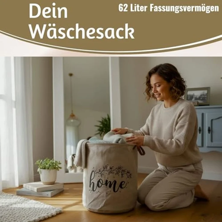LS-LebenStil Wäschekorb Vintage Wäschesack Home 62L Faltbar Wäschesammler Wäschetruhe (Faltbar - Wäschebox Wäschesammler Wäschesortierer Aufbewahrungsbox mit Griffen für Kleidung, Handtücher, Spielzeug) – Bild 5