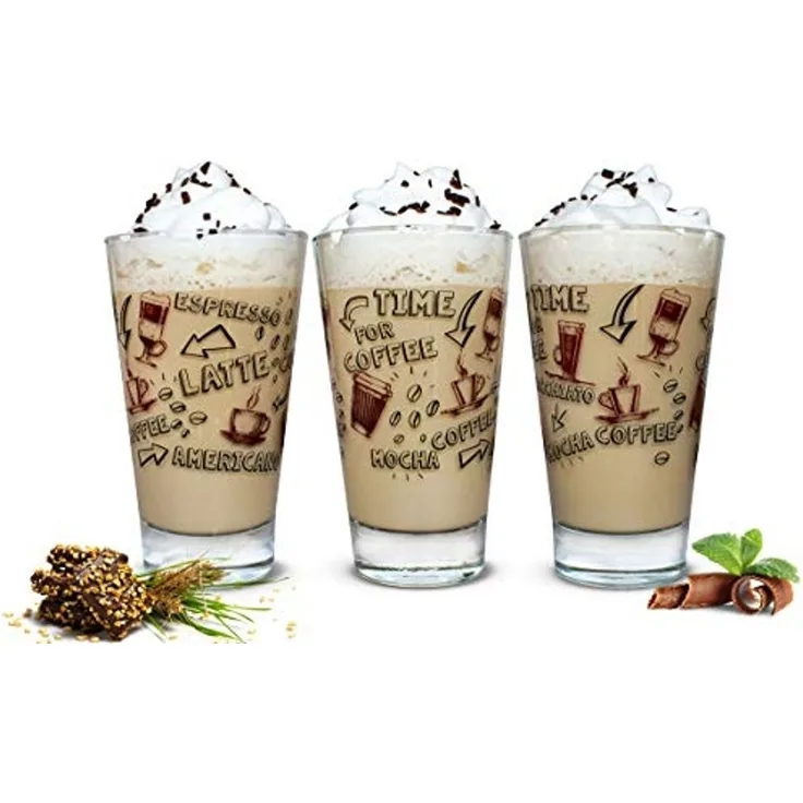 6 Latte Macchiato Gläser 310ml Kaffeegläser Teeggläser mit Kaffee-Aufdruck
